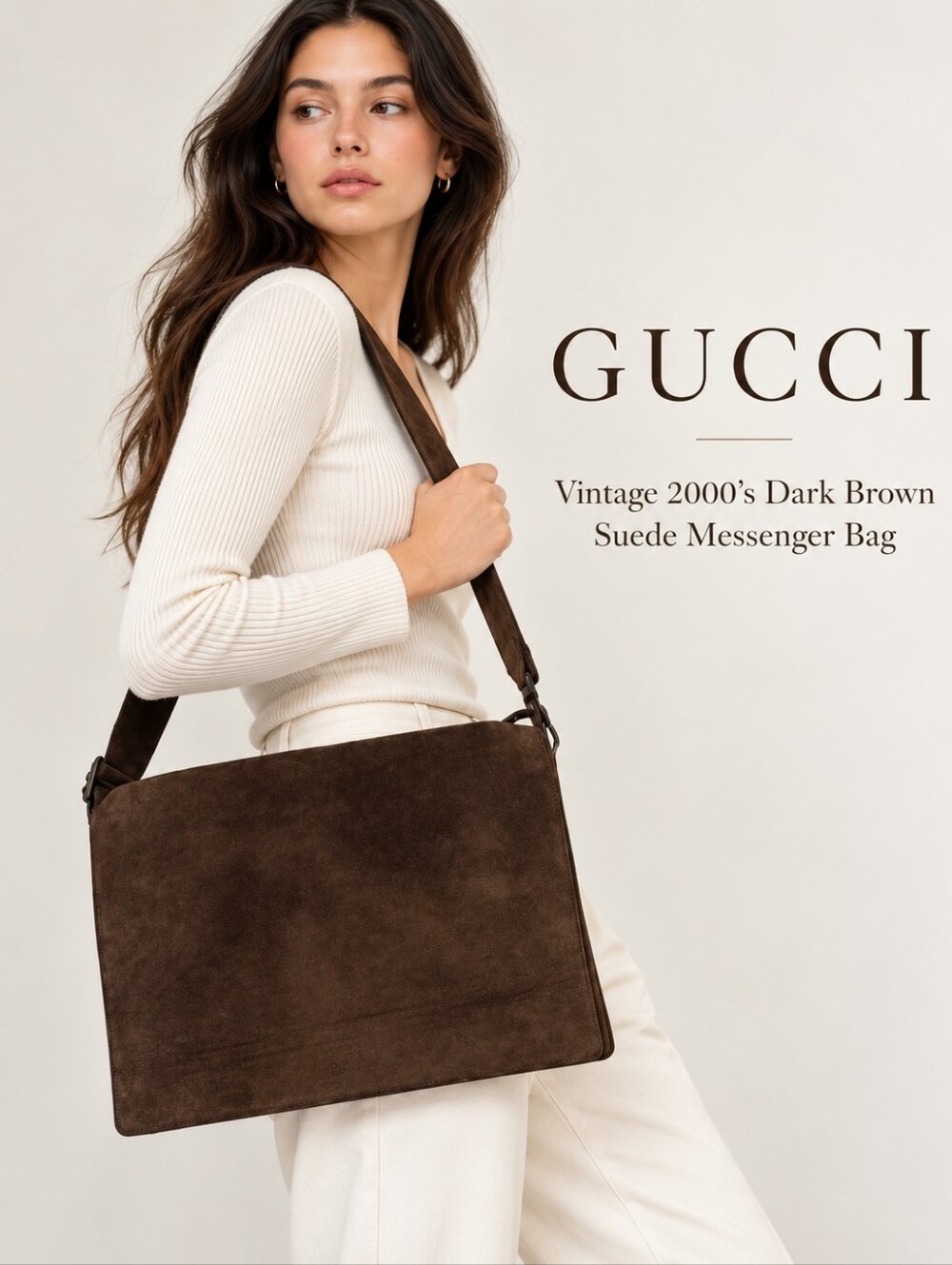 Vintage 2000's Gucci Dark Brown Suede Laptop Messenger Bag